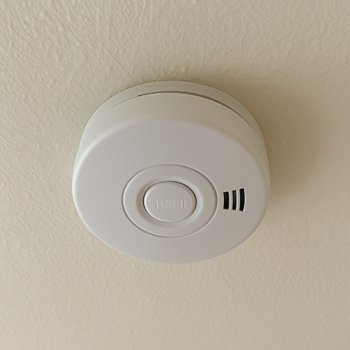 Smoke detector mounted on a household ceiling