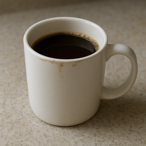 Coffee filled close to the rim of a mug