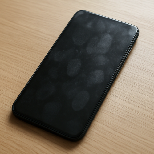 Fingerprint smudges visible on a smartphone screen