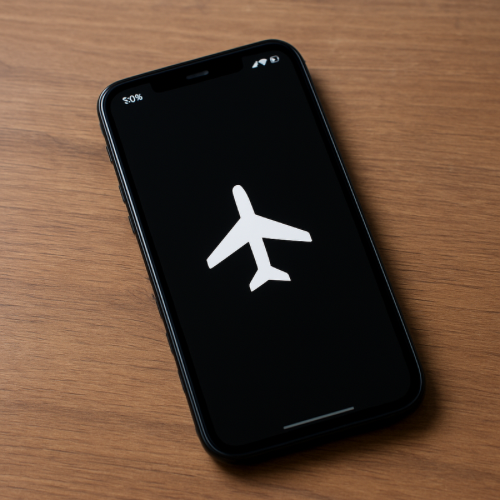 Smartphone screen showing airplane mode icon