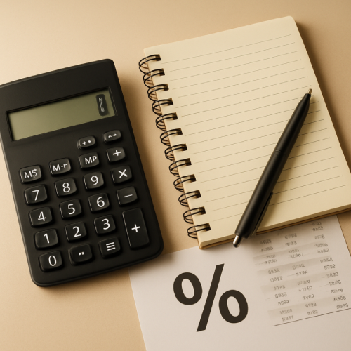 Calculator and financial statement showing interest rate