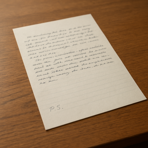 Handwritten letter showing P.S. at the bottom