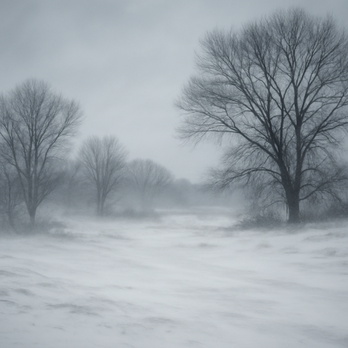 Cold windy winter scene outdoors
