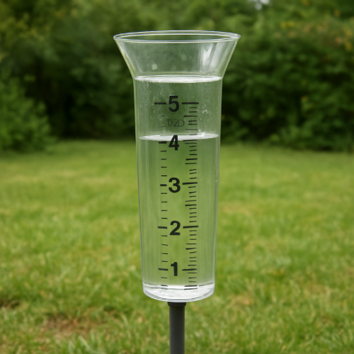 Rain gauge measuring rainfall outdoors