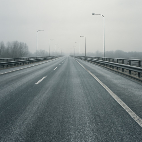 Frost on a bridge roadway during cold weather