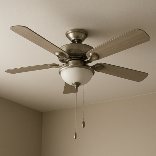 Ceiling fan with two pull chains hanging down