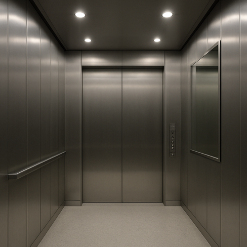 Elevator interior with mirror panels on the wall