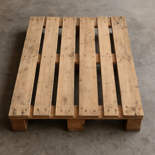 Wooden shipping pallet with visible gaps between boards