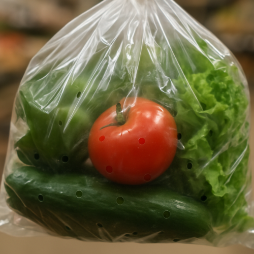 Plastic produce bag with small ventilation holes