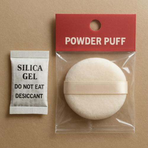 Small silica gel packet labeled do not eat inside packaging