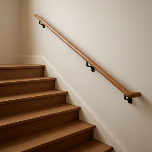 Staircase handrail extending beyond the top step