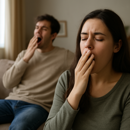 People yawning in an everyday indoor setting