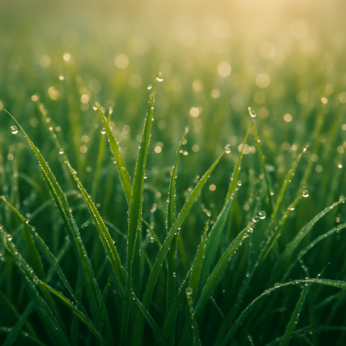 Morning dew droplets on grass