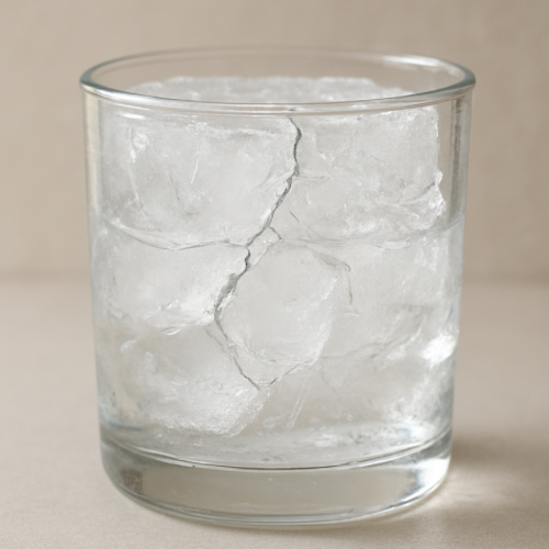 Water expanding as it freezes into ice