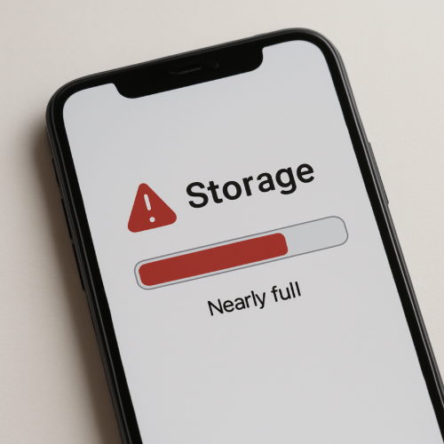 Phone showing storage almost full warning
