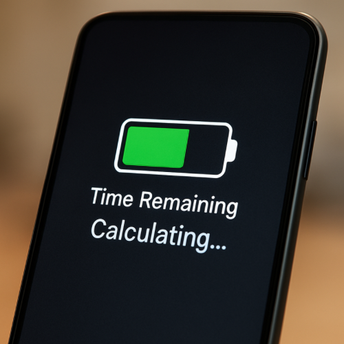 Phone screen showing time remaining calculating message