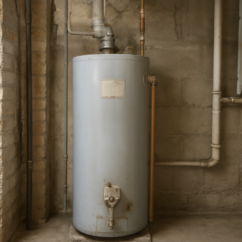 Residential water heater in a home utility room