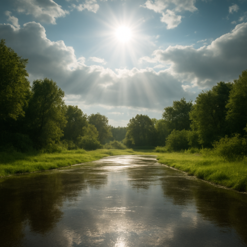 Bright sky and sunlight after rain
