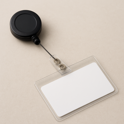 Retractable badge reel with cord extended