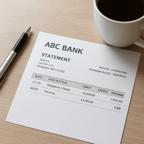 Printed bank statement showing temporary credit and reversal entry
