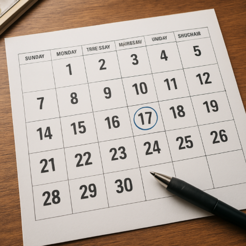 Paper calendar with a recurring subscription payment date circled