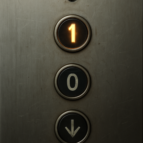 Elevator control panel with a single floor button illuminated