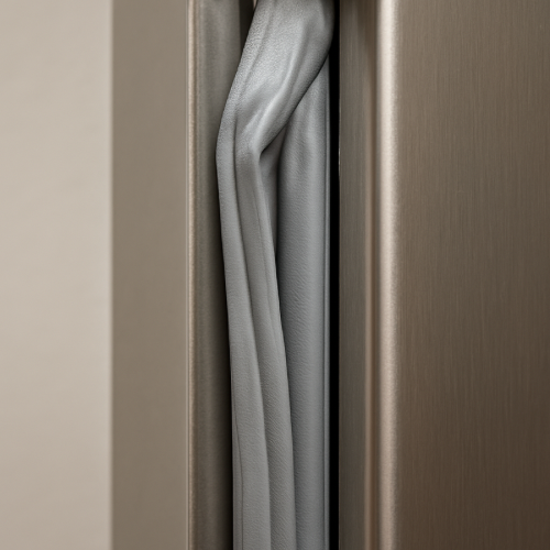 Close-up of a refrigerator door showing a flexible rubber gasket seal