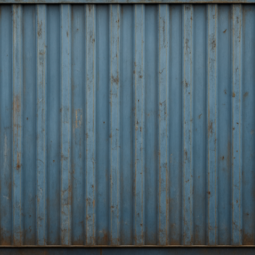 Corrugated steel wall of a shipping container showing vertical ridges