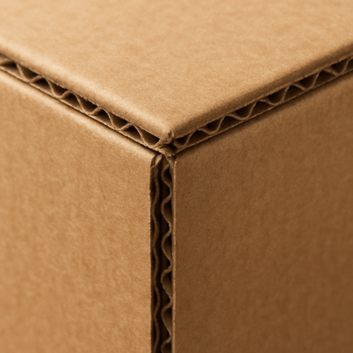 Close-up of corrugated shipping box showing double wall layers