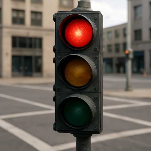 Traffic light showing red yellow and green lights in standard order