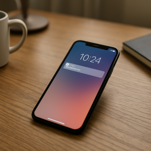 Smartphone lying on desk with subtle app notification error
