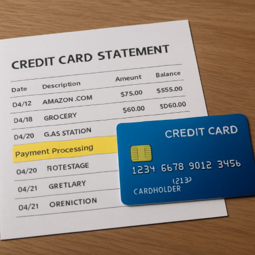 Credit card statement displaying payment processing status