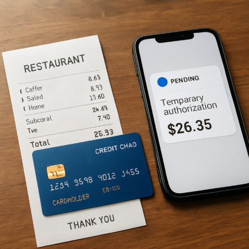 Phone screen showing temporary authorization charge notification