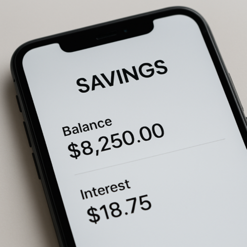Close-up of a savings account balance displayed on a phone screen