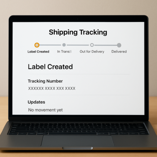 Online tracking page displaying label created status