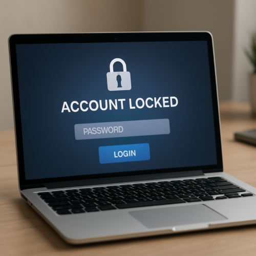 Laptop screen showing account locked notification