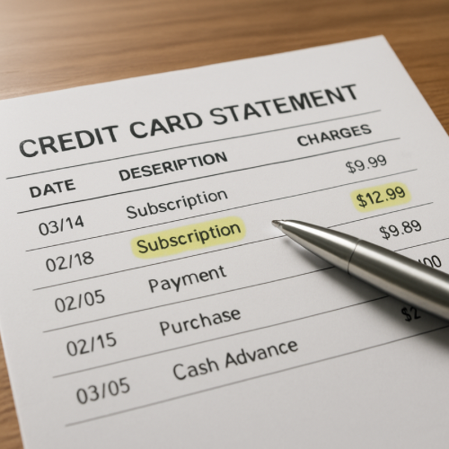 Credit card statement displaying two subscription charges in the same month