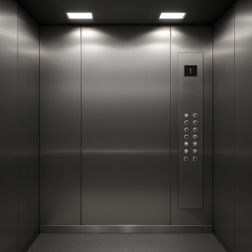 elevator control panel with multiple floor buttons in a building