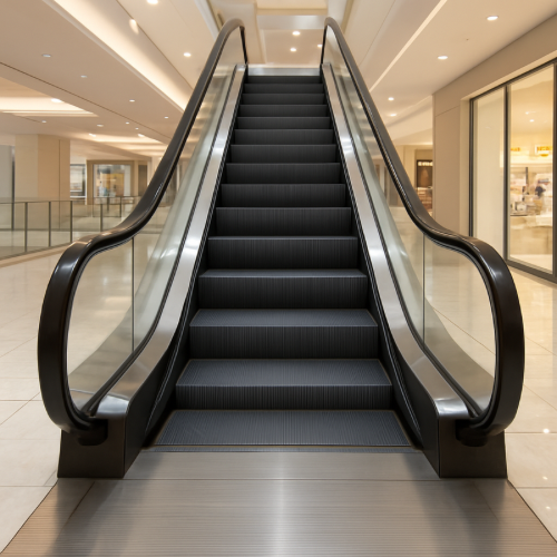 escalator steps flattening near the top landing