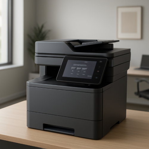 person entering pin code on office printer touchscreen