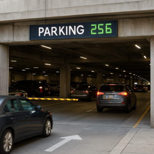 parking garage sign showing available spaces at entrance