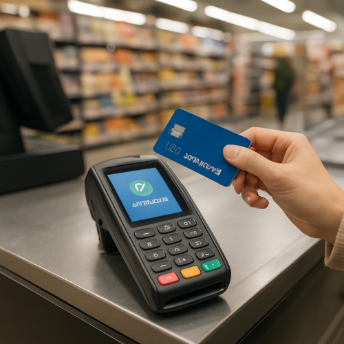 customer removing debit card from payment terminal