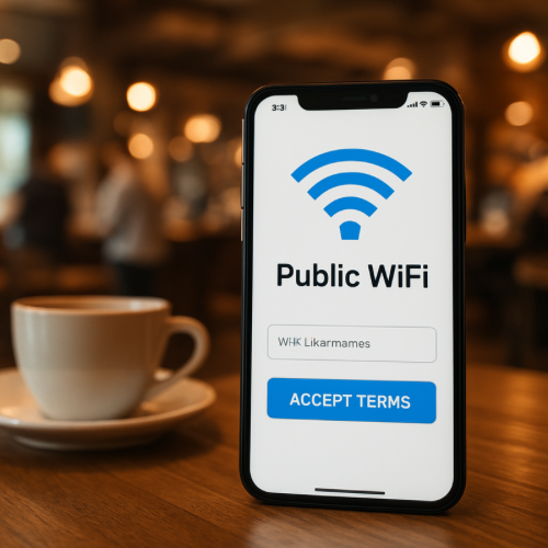 phone showing public wifi login page requiring terms acceptance