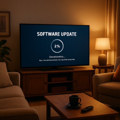 smart tv screen showing software update message