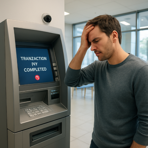 ATM machine screen displaying transaction not completed message