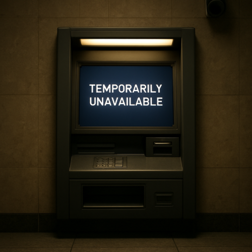 ATM machine screen displaying temporarily unavailable message