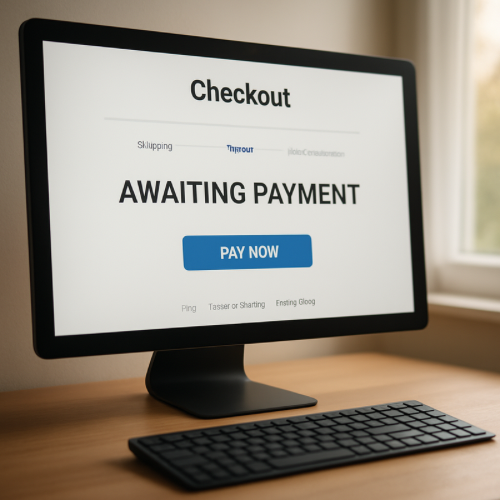 computer screen showing an online order awaiting payment message