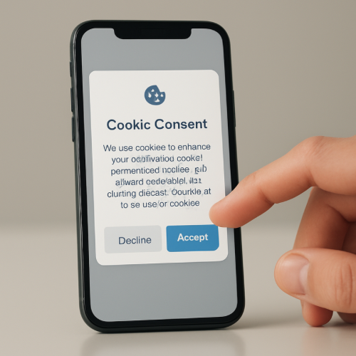 website cookie consent notification displayed on a smartphone screen
