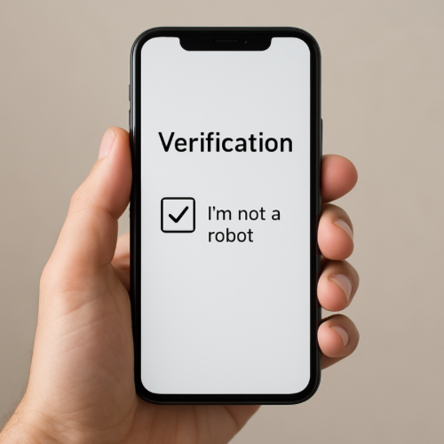smartphone displaying a website verification check asking user to confirm they are not a robot