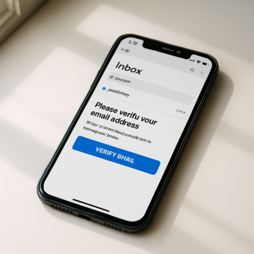 smartphone displaying an email verification message from a website account